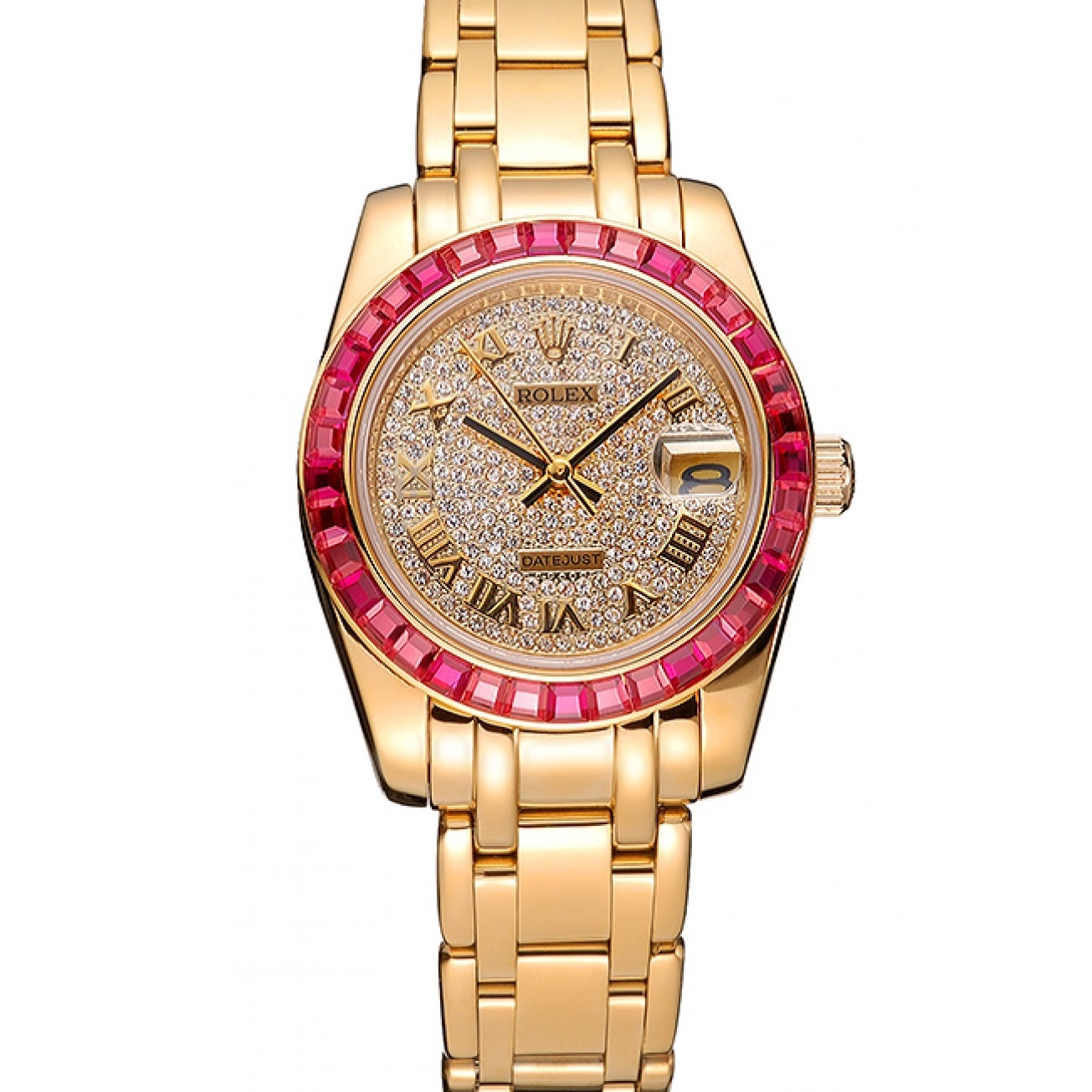 Aaa replica 622835 Dial And Pink Diamond Case Bezel Jewels Rolex Gold Datejust Bracelet 0806
